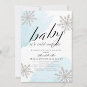 外は冷たいブルーのバーチャルベイビーシャワー 招待状 (正面)