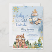 外は冷たい青いジンジャーブレッド赤ちゃんシャワー 招待状 (正面)