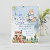 外は冷たい青いジンジャーブレッド赤ちゃんシャワー 招待状 (スタンド正面)