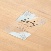 外は冷たい青い水色のベビーシャワー アクリル招待状 (レイダウン)