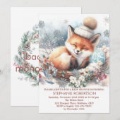 外は寒いけど、かわいいキツネと雪の結晶と森 招待状 (正面/裏面)