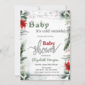 外は寒いよ ポインセチアの枝 赤ちゃん歓迎会 招待状 (正面)