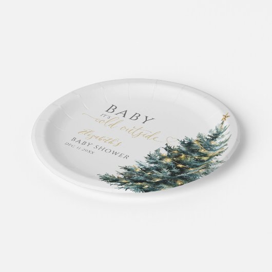 外は寒いよ 冬のクリスマス ベイビーシャワー ペーパープレート (アングル)