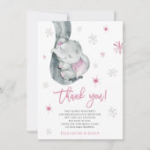 外は寒いゾウ冬の女の子の赤ちゃんシャワー サンキューカード (正面)