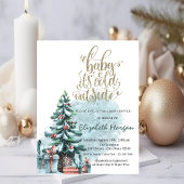 外は寒い松の木のプレゼント赤ちゃんシャワー 招待状