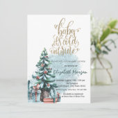 外は寒い松の木のプレゼント赤ちゃんシャワー 招待状 (スタンド正面)