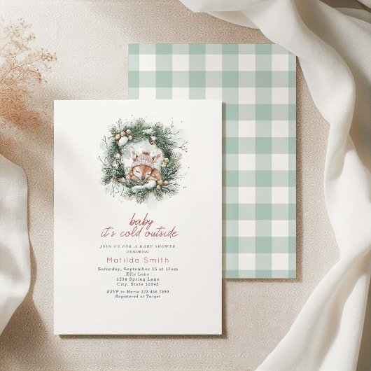 外は寒い キュートな鹿のベイビーシャワー 招待状