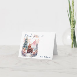 外は寒い 冬の森 クマのベビーシャワー サンキューカード