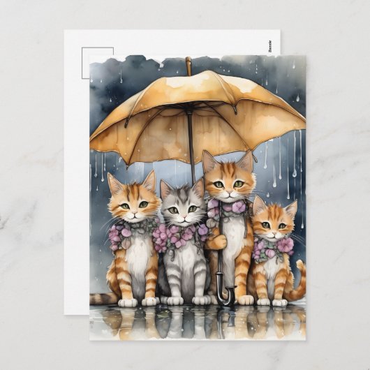 外は雨が降っていたので、母猫はhと呼んだ シーズンポストカード (正面/裏面)