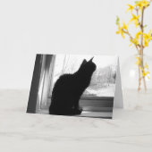 外を見ている猫 カード (黄色い花)