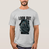 「外を見る」ダークガスマスクグラフィックTシャツ Tシャツ (正面)