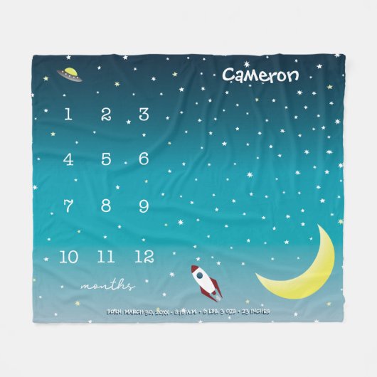 外カスタム部スペーグラデーションス青のホワイトマイルストーンベビー フリースブランケット (正面(横))