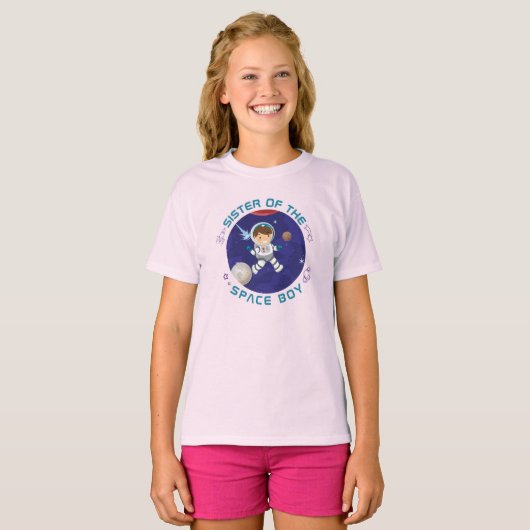 外パーソナライズされた宇宙ボーイ誕生日姉妹 Tシャツ (正面フル)