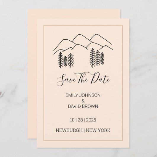 外モダンミニマル自然ヒルズ日付を保存 招待状 (正面/裏面)