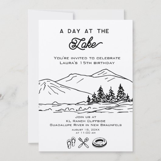 外モダン外自然サマーフォレストパーティー湖 招待状 (正面)