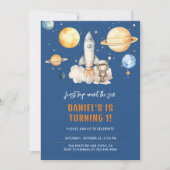 外モダン宇宙惑星ボーイファースト誕生日 招待状 (正面)