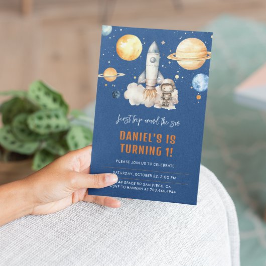 外モダン宇宙惑星ボーイファースト誕生日 招待状