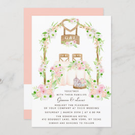 外モダン素朴水カラーフローラ結婚の 招待状