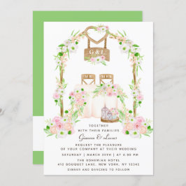 外モダン素朴水カラーフローラ結婚の 招待状