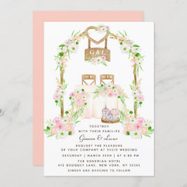 外モダン素朴水カラーフローラ結婚の 招待状