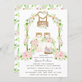 外モダン素朴水カラーフローラ結婚の 招待状