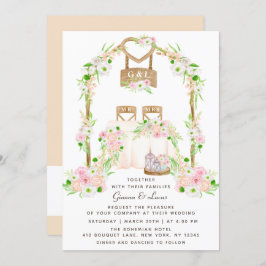 外モダン素朴水カラーフローラ結婚の 招待状