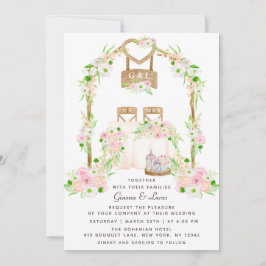 外モダン素朴水カラーフローラ結婚の 招待状