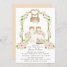 外モダン素朴水カラーフローラ結婚の 招待状