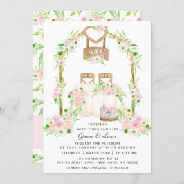 外モダン素朴水カラーフローラ結婚の 招待状