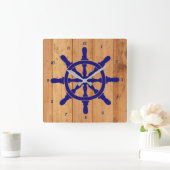 外側に番号を付けた船の車輪 スクエア壁時計 (ホーム)