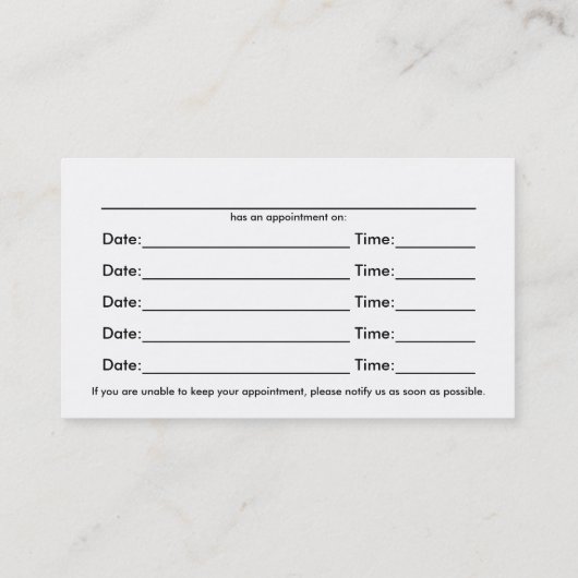 外側脊柱カイロプラクター多重アポイントメント 予約カード (裏面)