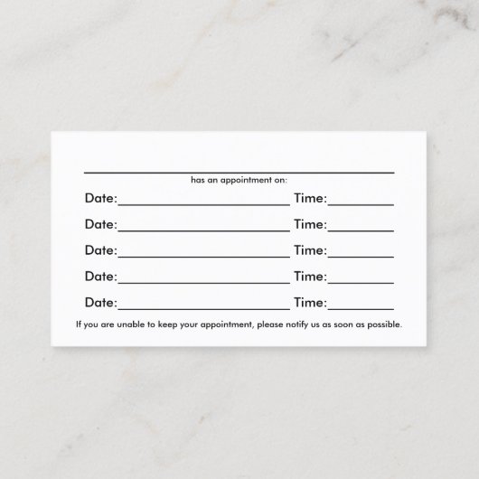 外側脊柱カイロプラクター多重アポイントメント 予約カード (裏面)