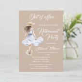 外出中の女性の退職パーティー水色 招待状 (スタンド正面)