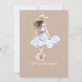 外出中の女性の退職パーティー水色 招待状 (裏面)