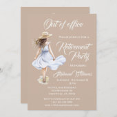 外出中の女性の退職パーティー水色 招待状 (正面/裏面)