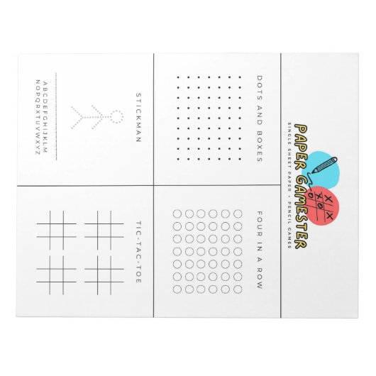 外出先でのペンと独身の紙ゲームメモ帳 ノートパッド (正面)