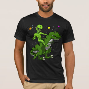 外国の乗馬のTレックスの恐竜の宇宙UFO Tシャツ