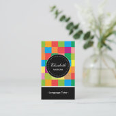 外国語家庭教師 - カラフルな四角模様 名刺 (スタンド正面)