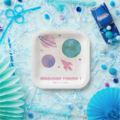 外宇宙ガーリー水彩惑星1st誕生日 ペーパープレート (パーティー)