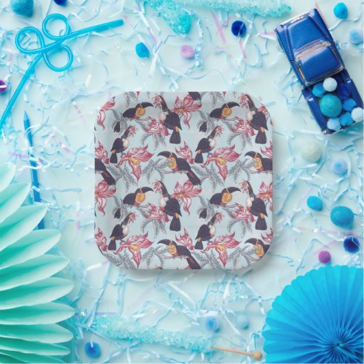 外来花の付いたトカン ペーパープレート (パーティー)