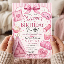 外泊パーティーの誕生日パーティーの招待状、印刷されたカード