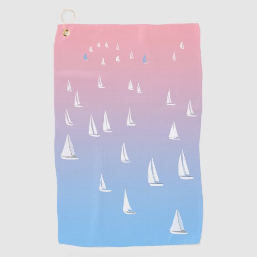 外海で帆船をレースする ゴルフタオル (正面)