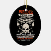 外科医の溶接手で男性おもしろい女性を溶接 セラミックオーナメント (右)