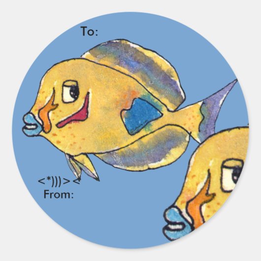 外科医の魚の唐の漫画の魚のラパーソナライズされたベル ラウンドシール (正面)