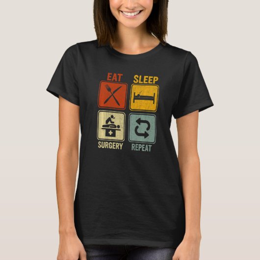 外科医食べ睡眠外科術用の皮肉レトロ Tシャツ (正面)