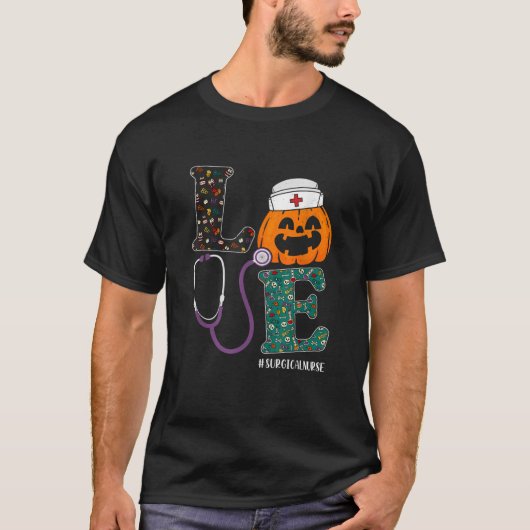 外科用ナースハロウィーン怖いカボチャの愛ナース Tシャツ (正面)