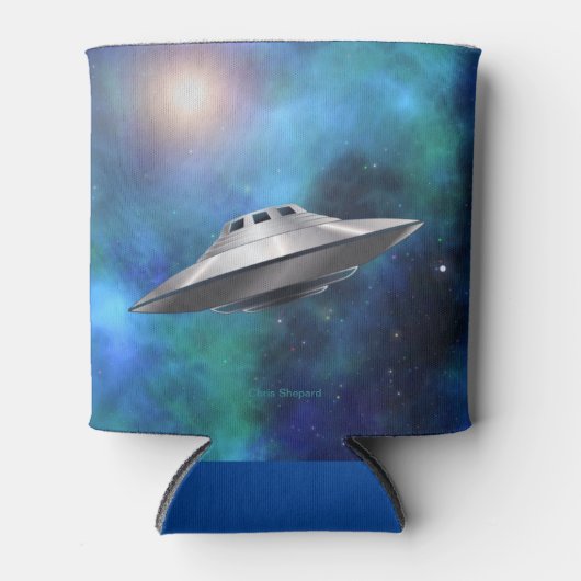 外空クラシック間の飛んでいるUFOソーサー銀河系 缶クーラー (正面)