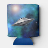 外空クラシック間の飛んでいるUFOソーサー銀河系 缶クーラー (裏面)