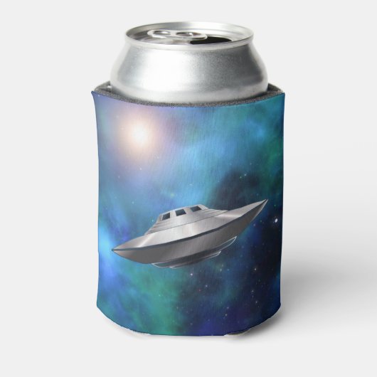 外空クラシック間の飛んでいるUFOソーサー銀河系 缶クーラー (缶裏面)