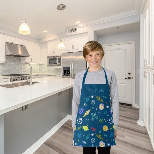 外空間パターンドードルモノグラム |濃い青 エプロン